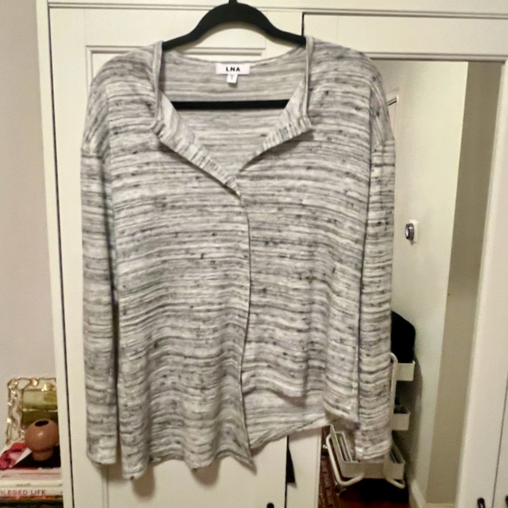 LNA RIBBED KNIT LONG SLEEVE TOP, SIZE SMALL, HEATHER GRAY
